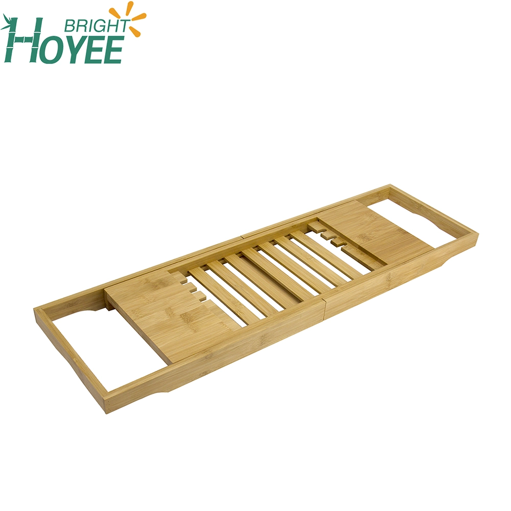 Eco-Friendly Adjustable Bamboo Bathroom Rack Folding Bathtub Bath Caddy Tub Tray