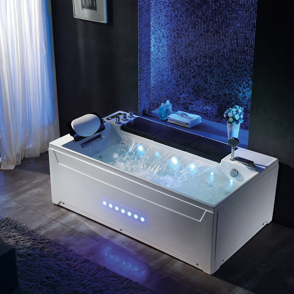 Hot Sale Acrylic Hydromassage Air Jet Big Non-Freestanding Corner Bathtub with Pillow