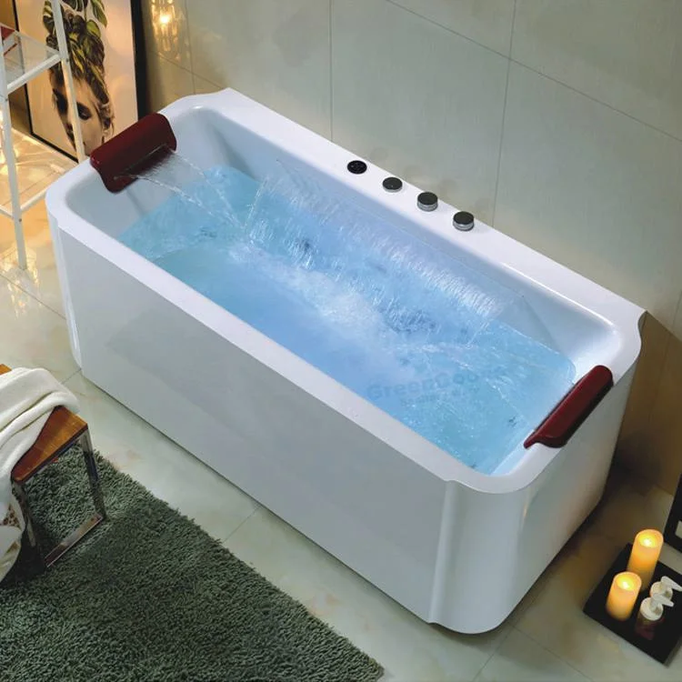 New Acrylic Free Standing Soaking SPA Bathroom Bath Tub Jet Waterfall Massage Bathtub with Pillow