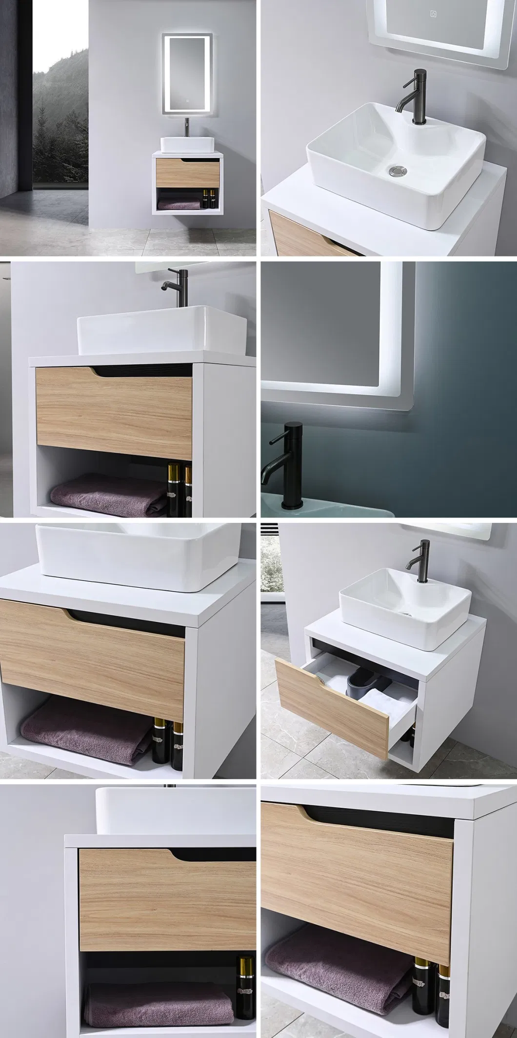 2024 Hot Selling Modern Bathroom Cabinet Oak with Drawer Wholesale European Design Modern Wall Mounted Cabinet Furniture Ceramic Basin Bathroom Furniture Vanity