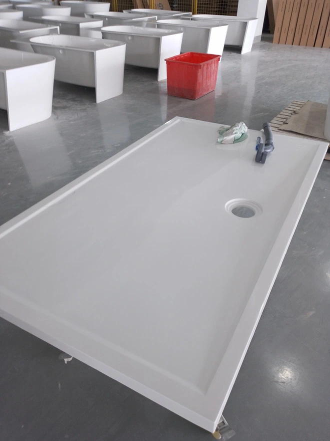 White Shower Plate, Artificial Stone Shower Tray, Thickness 4cm Ultra-Thin Marble and Resin Slate Effect Rough Pile and Pipe Incl.