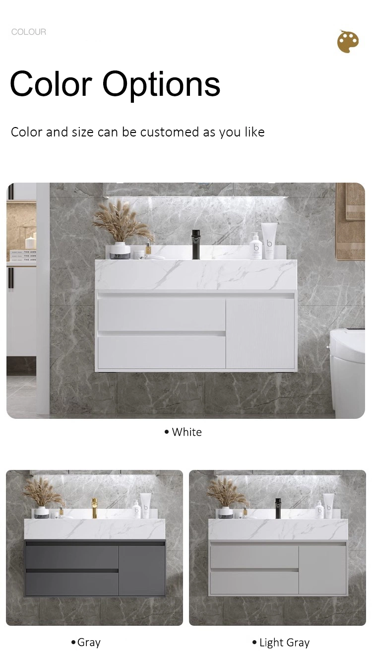 Modern Design Slate Countertop Wall Hung Vanity Wooden Panel Bathroom Cabinet with Mirror