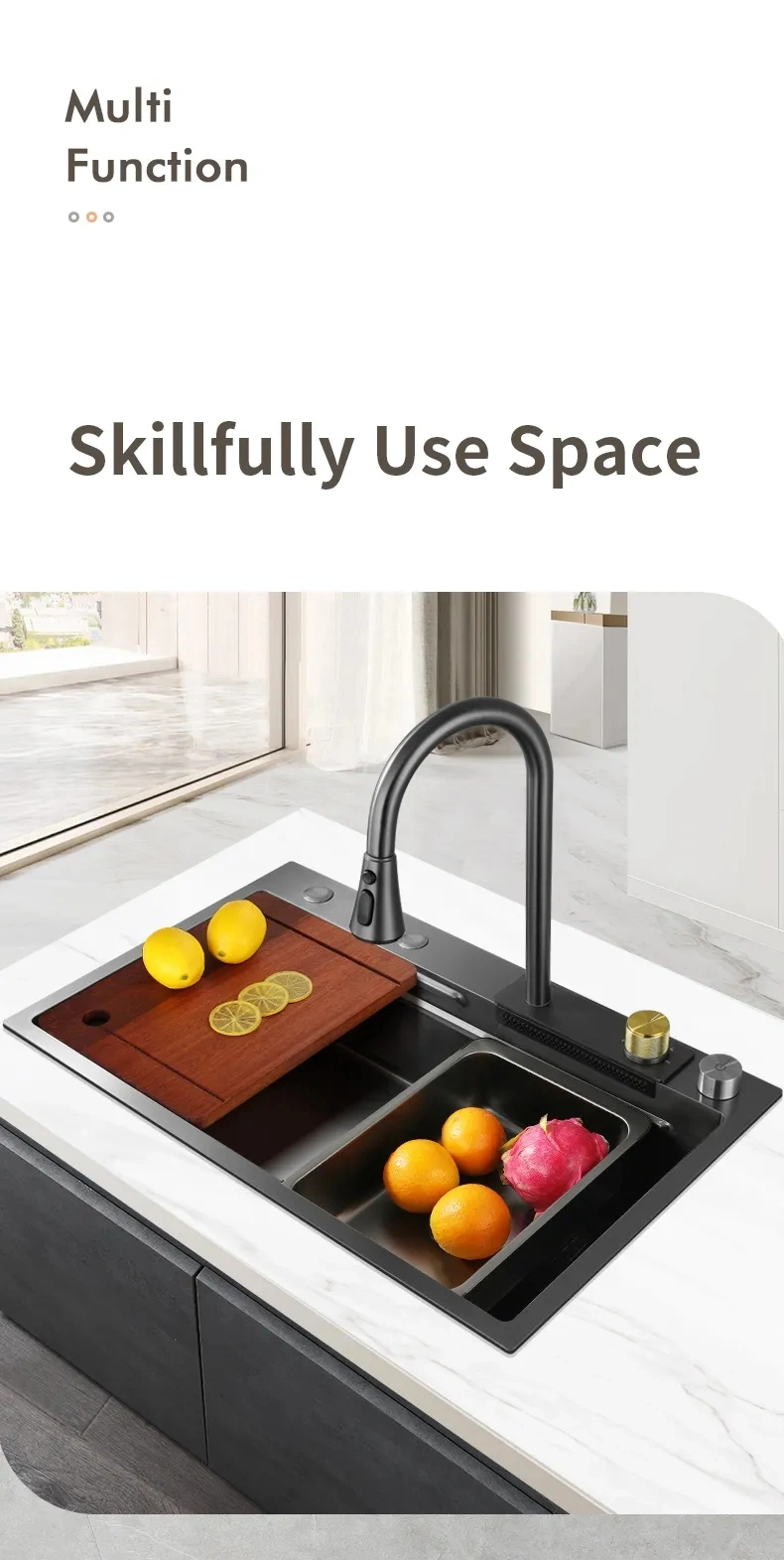 304 Stainless Steel Kitchen Sink Trend Flying Waterfall Multi-Function Kitchen Sink Nano SUS Countertop Undermount Waterfall 201 SUS Kitchen Faucet Sink