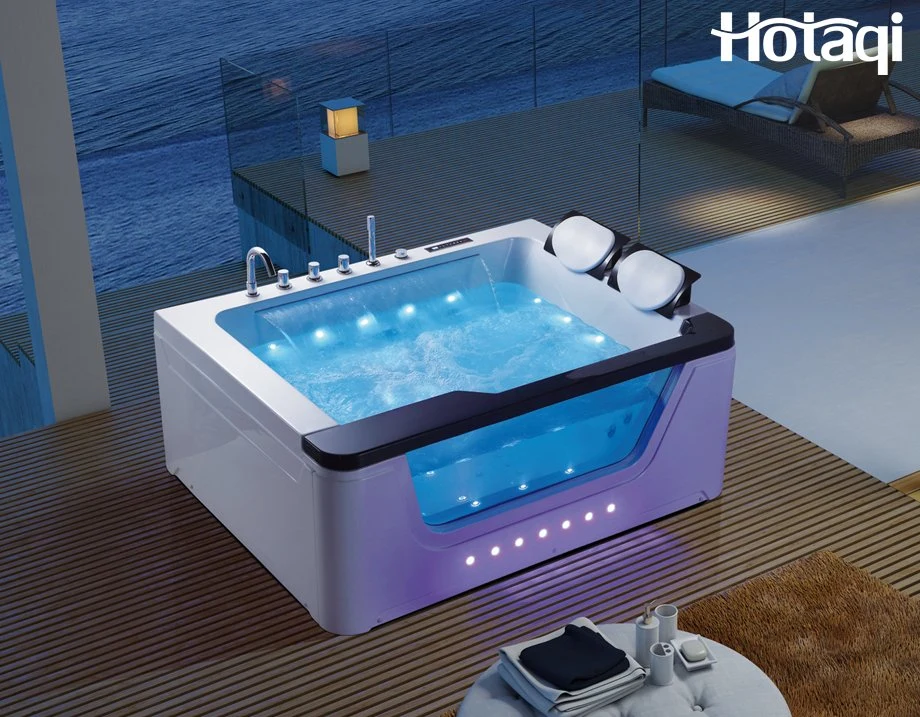 Hotaqi Foshan Factory Supply Acrylic Bathroom SPA Tub Whirlpool Waterfall Massage Bathtub