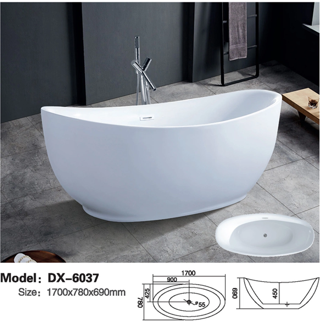 Pipe Free Massage Freestanding Acrylic Bathtub Whirlpool Tub Dx6037