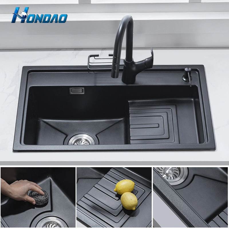 Modern Style Anti Scratch Artificial Marble Kitchen Sink with Drain Board Quartz Stone Kitchen Sink