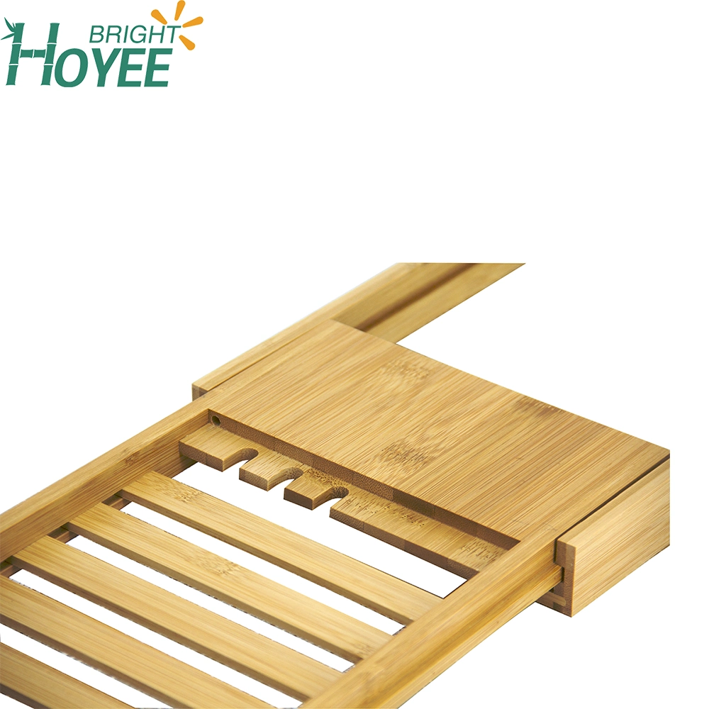 Eco-Friendly Adjustable Bamboo Bathroom Rack Folding Bathtub Bath Caddy Tub Tray