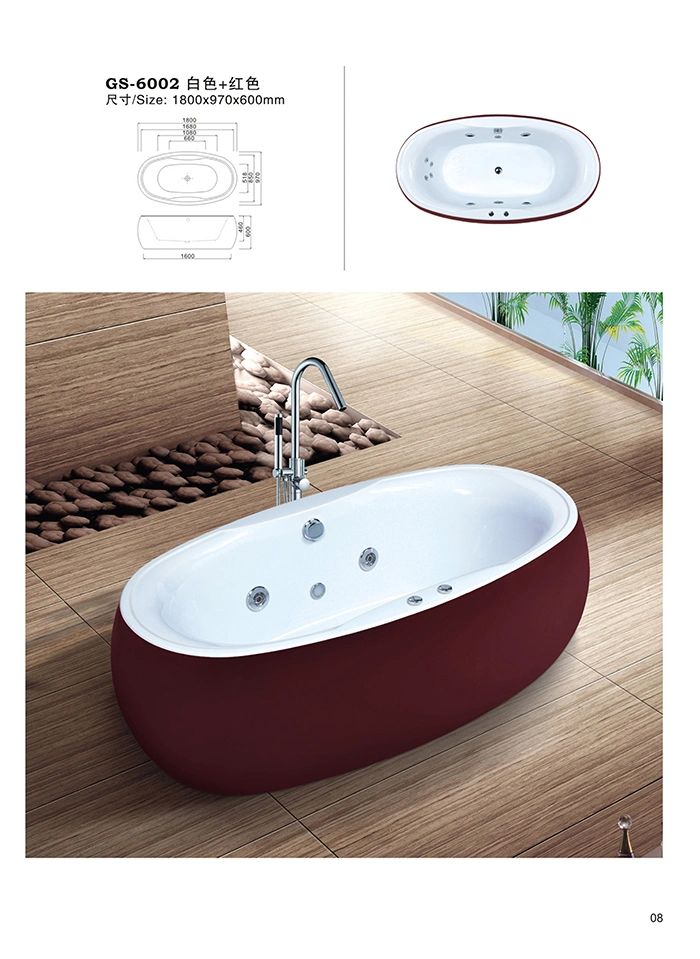 Red Color Jacuzzi Whirlpool SPA Bathtub for House