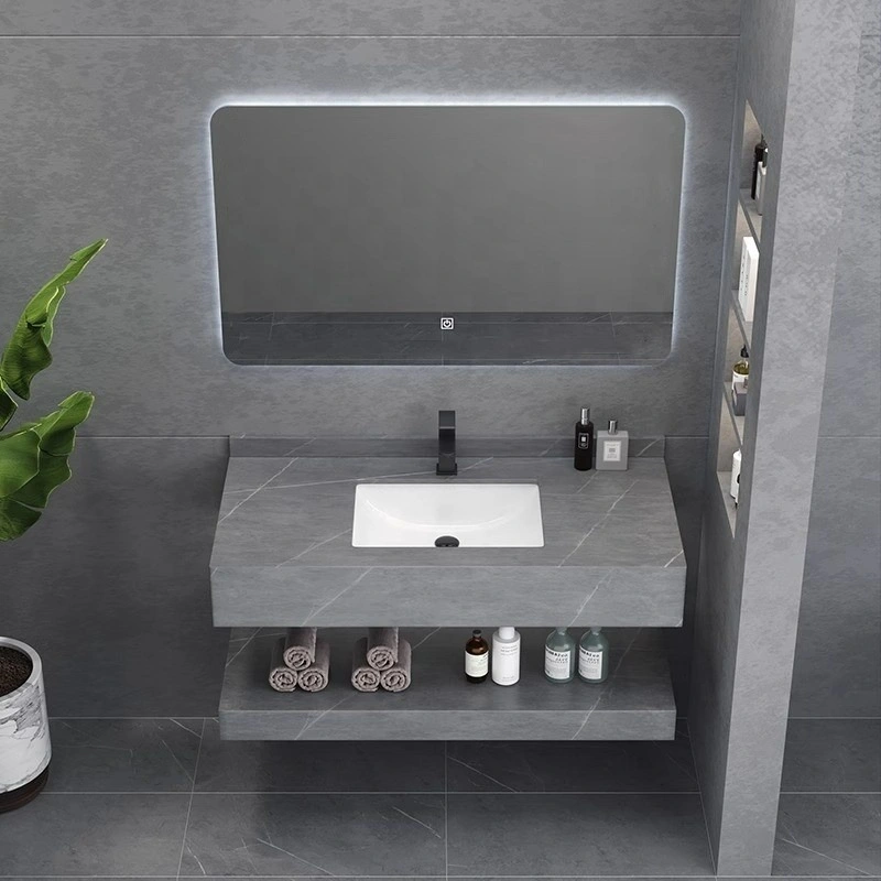 2024 Vanity Sintered Stone Sink Cabinet with Smart Mirror Wall Hung Marble Wash Basin Artificial Bathroom Combined Cabinet