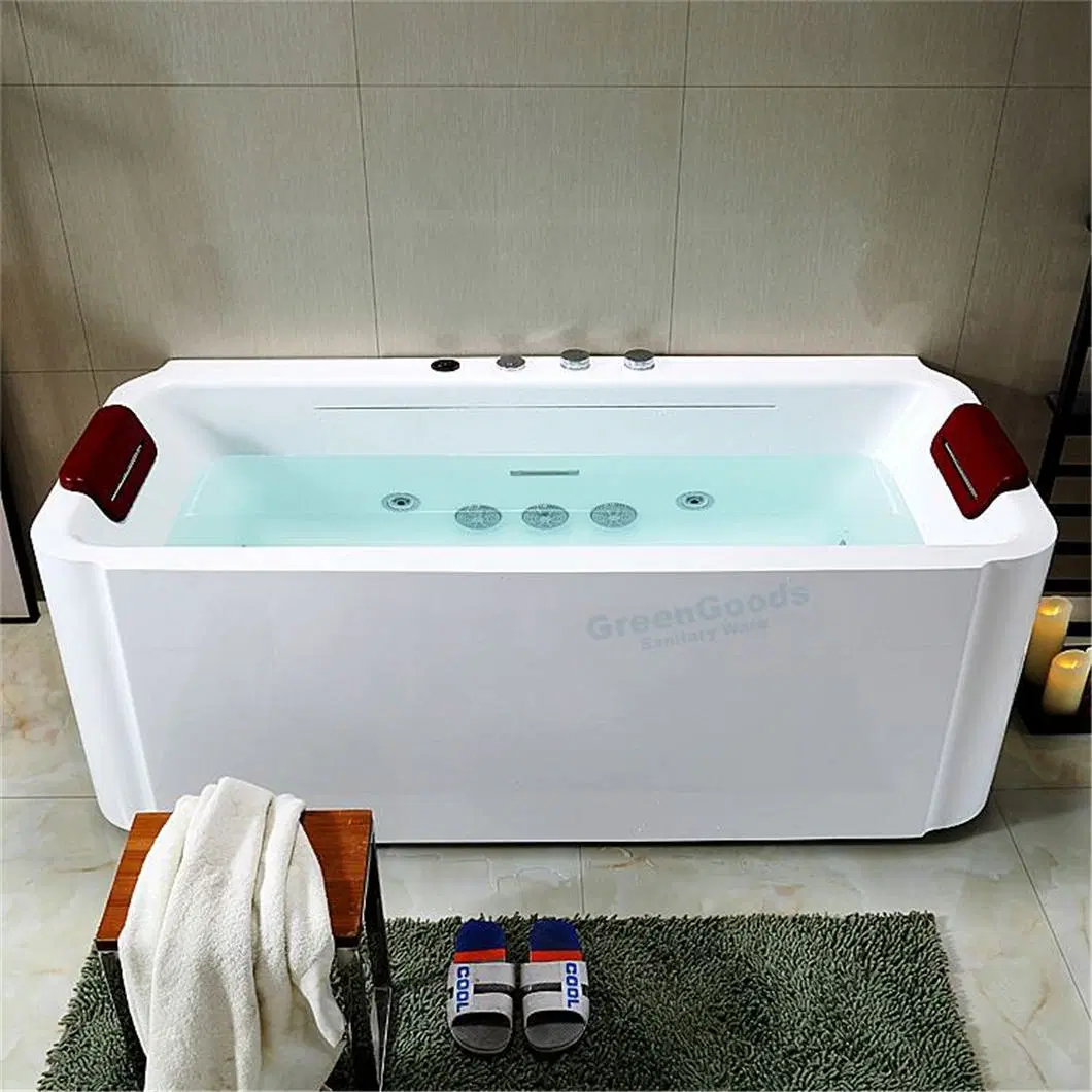 New Acrylic Free Standing Soaking SPA Bathroom Bath Tub Jet Waterfall Massage Bathtub with Pillow