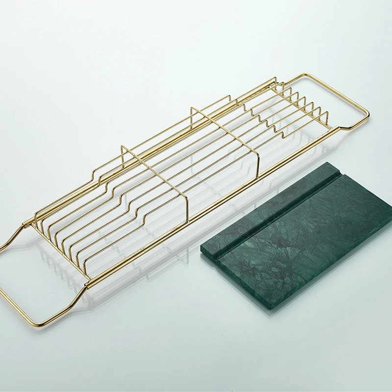 Gold Stainless Steel Telescopic Adjustment Non-Slip Bathtub Caddy Tray for Bathroom Bathtub