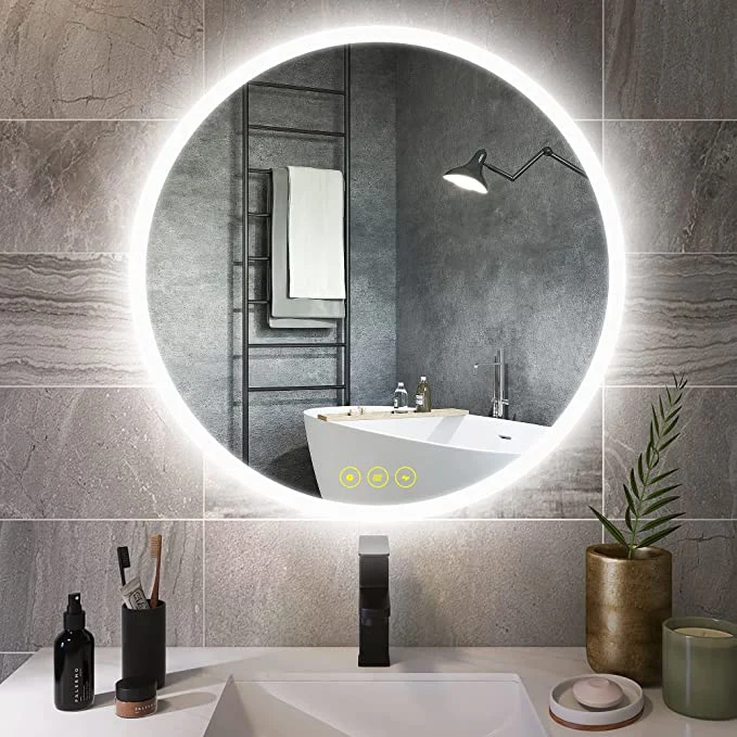 Bathroom Vanity Hotel Home Round LED Lighted Mirror Contemporary Wall Mounted Furniture for Home Decor
