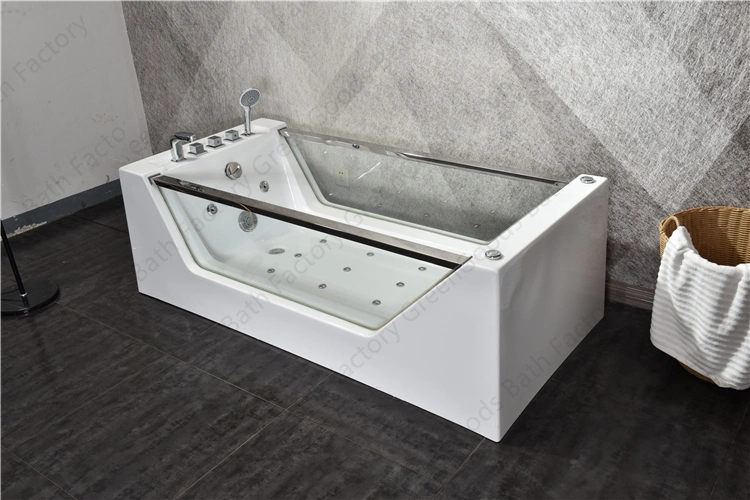 CE Adult Movable Double Transparent Acrylic Freestanding Tub Air Jet Multifunction Massage Bathtub