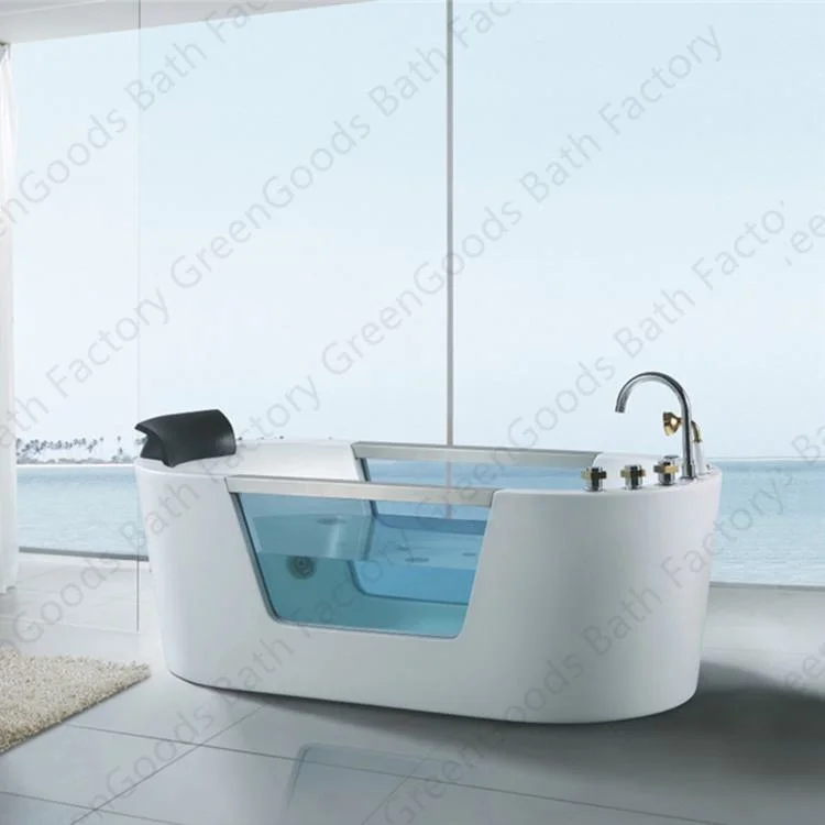 CE Foshan One Person Shower Soaker Free Standing Fiberglass Tub Jet Surf SPA Massage Whirlpool Bathtub with Silicone Pillow