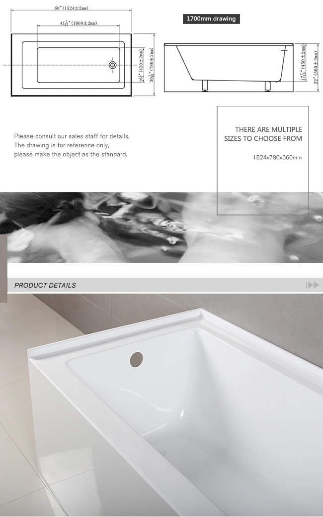 American Standard Acrylic Material Skirt Bath Tub for Bathroom