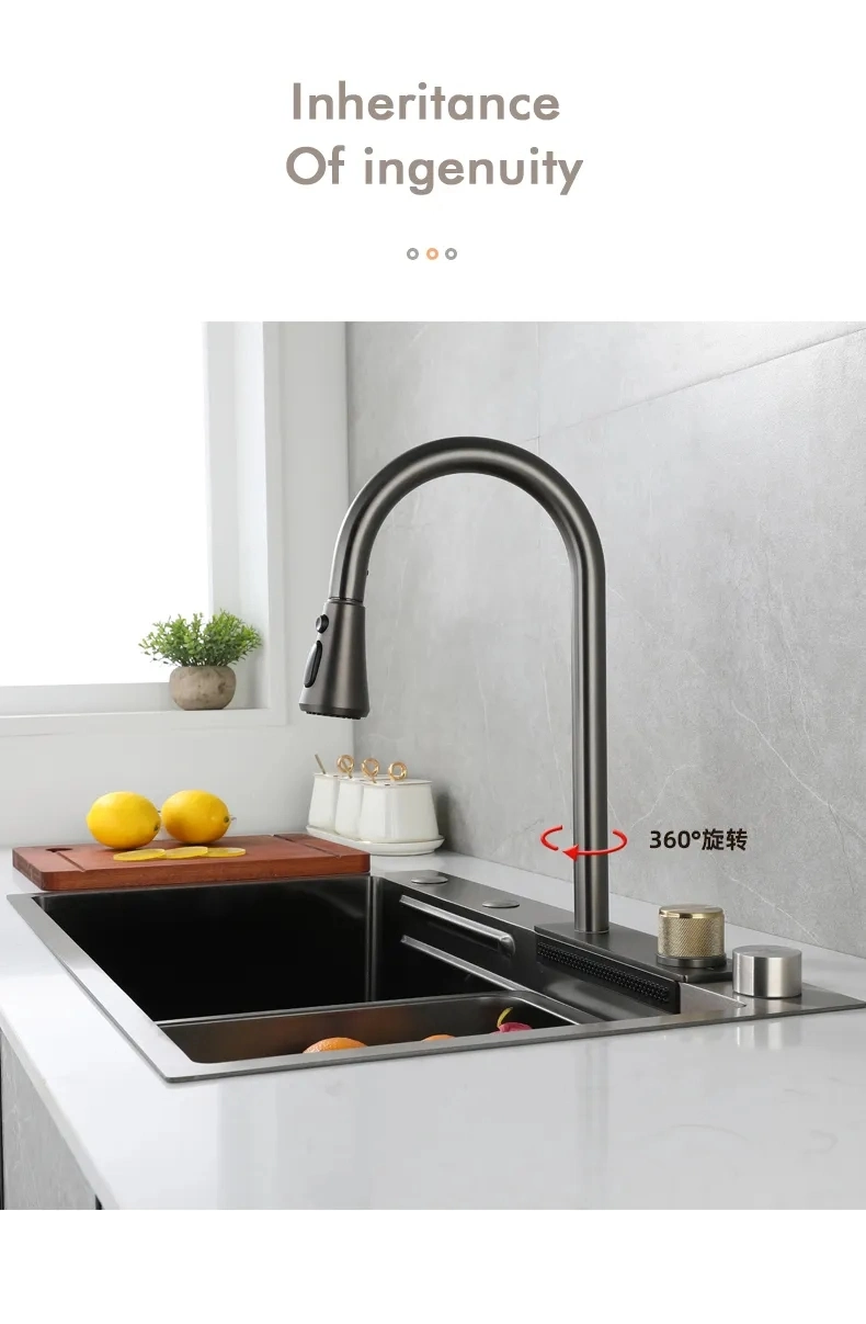 304 Stainless Steel Kitchen Sink Trend Flying Waterfall Multi-Function Kitchen Sink Nano SUS Countertop Undermount Waterfall 201 SUS Kitchen Faucet Sink