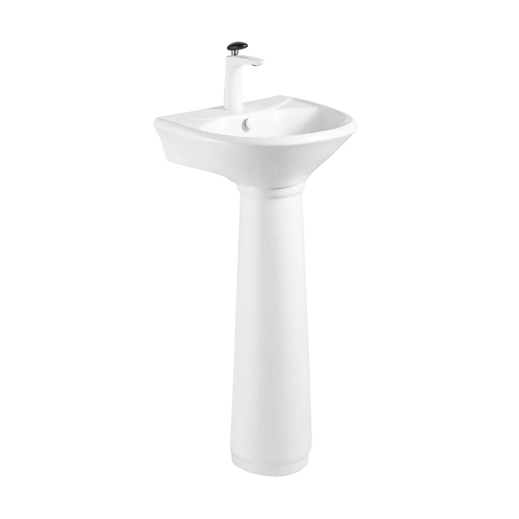 Sanitary Ware Hot Sale Lavatory Handmade Compact Design Glassy White Oval Porcelain Cabinet Bathroom Vanity Free Stand Pedestal Sink Wash Basin