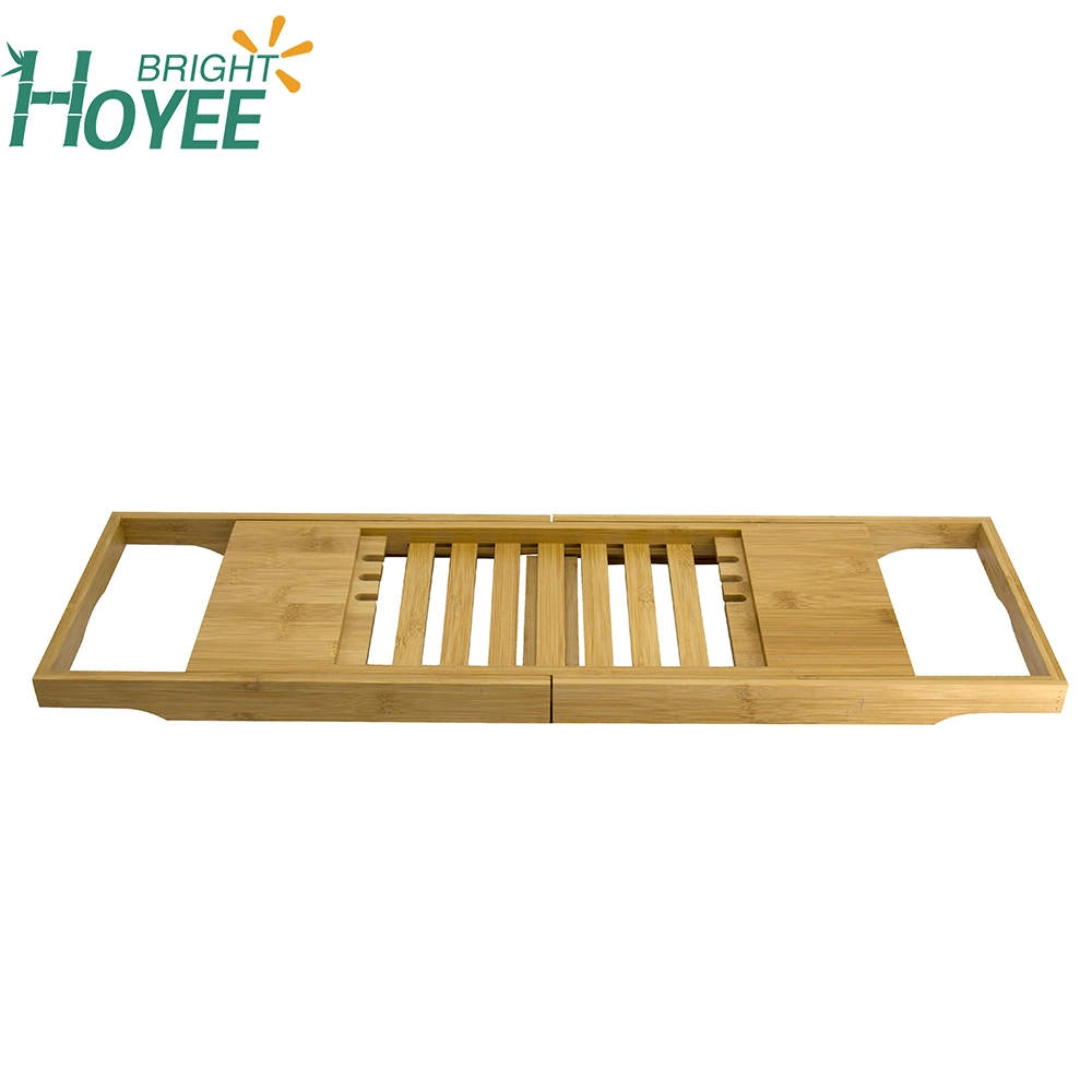 Eco-Friendly Adjustable Bamboo Bathroom Rack Folding Bathtub Bath Caddy Tub Tray