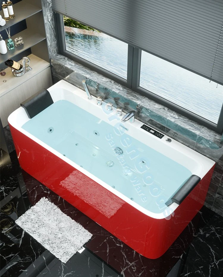 CE Custom Made 71 Inch 2 Person Soak Red Acrylic Freestanding Big Tub Large Size Ozone Jet Massage Surfing Whirlpool Bathtub