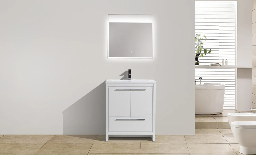 White Free Floor Standing Modern Factory Custom Bathroom Vanity with LED Mirror Bathroom Cabinet