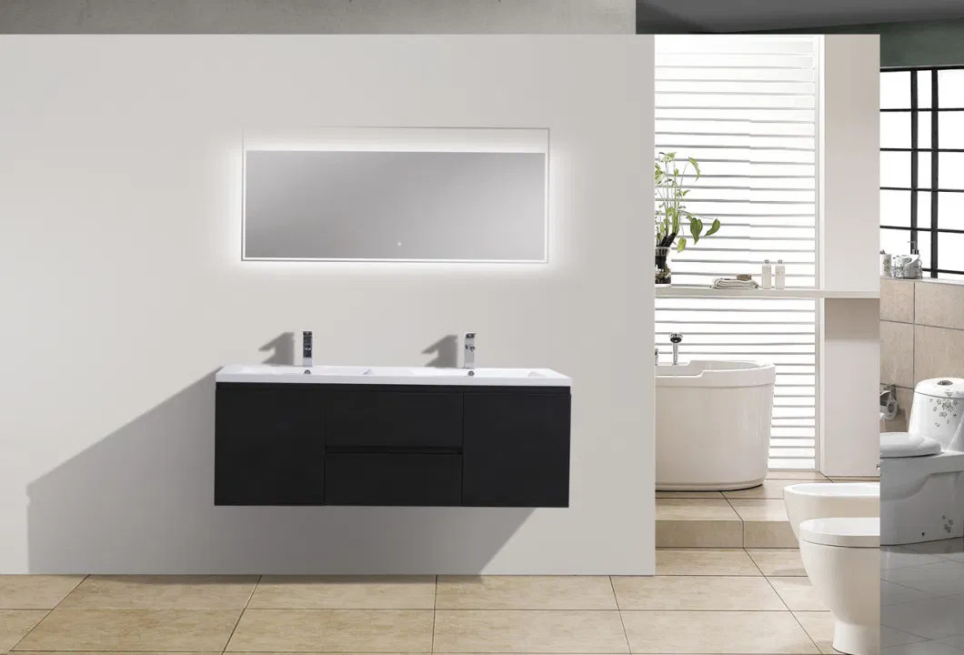 White Free Floor Standing Modern Factory Custom Bathroom Vanity with LED Mirror Bathroom Cabinet
