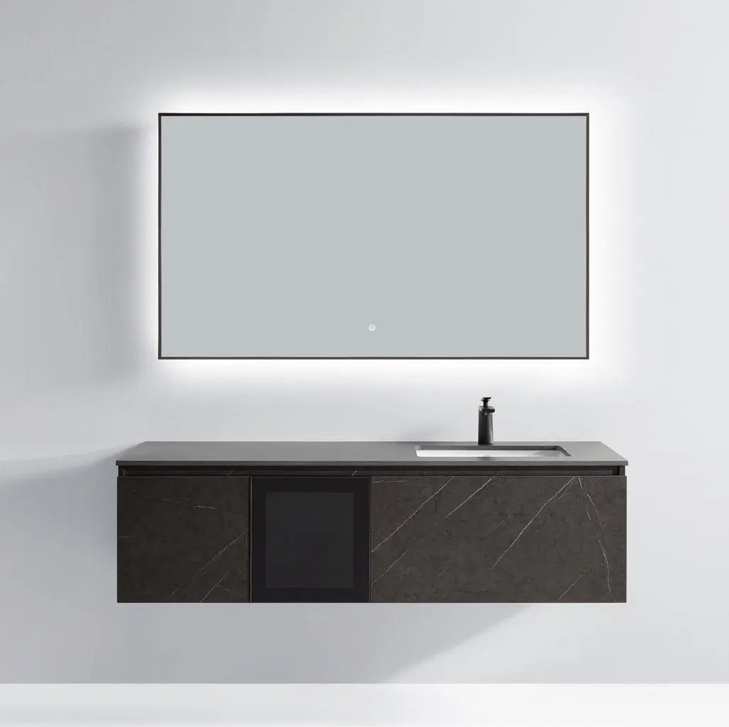 Hot Selling Solid Wood Bathroom Vanity Cabinet with Double Sink Wash Basin and LED Mirror