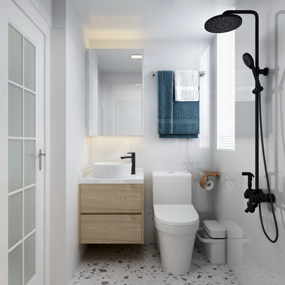 Cheap Wall Mounted Bathroom Mirror Cabinet Modern PVC Bathroom Vanity Furniture with Wash Basin