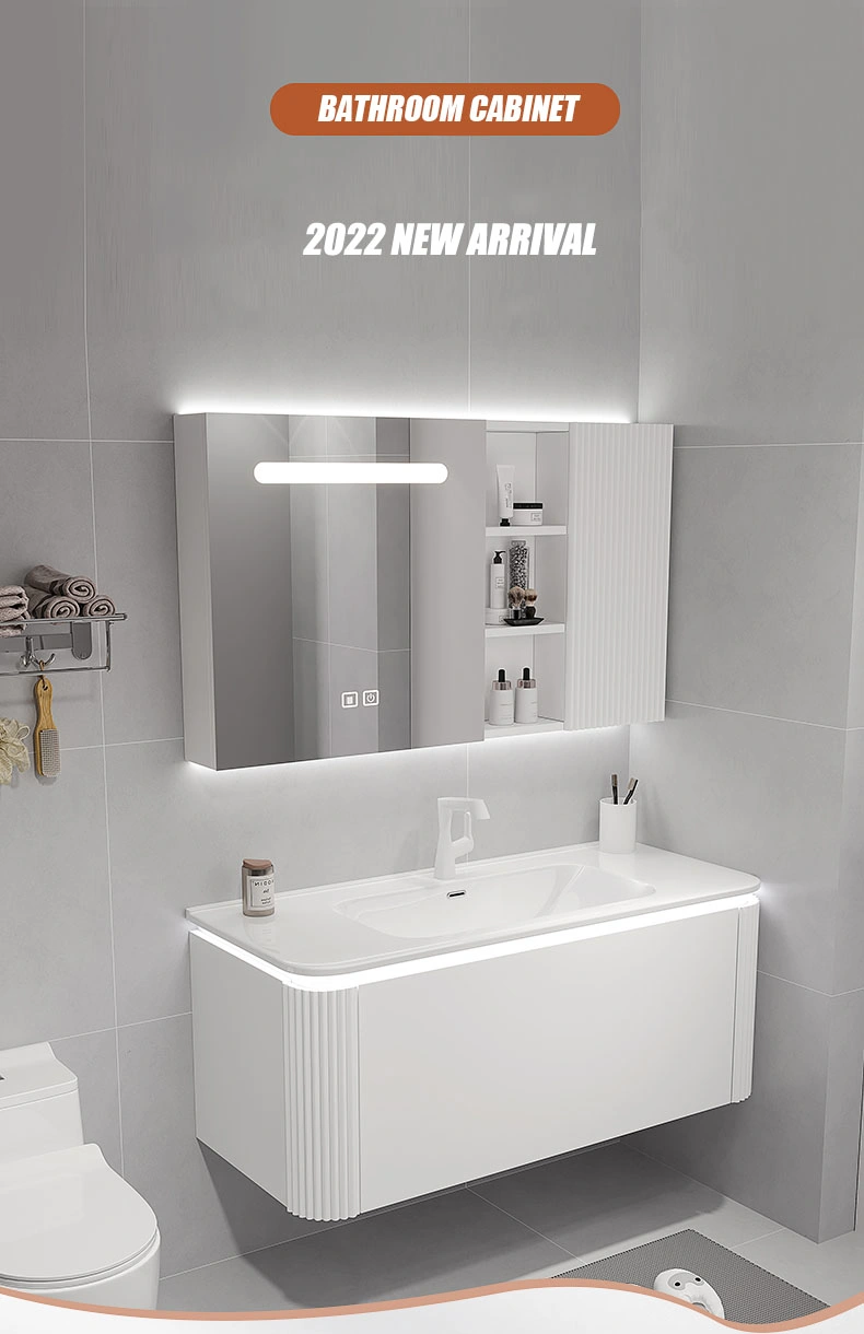 Ceramic One-Piece Basin with LED Light Bathroom Cabinet