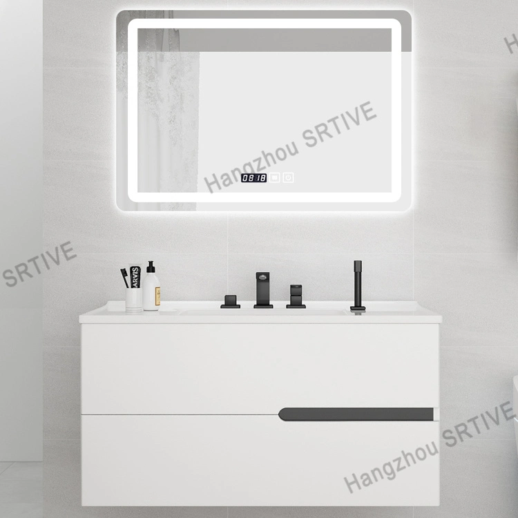 2023 Hot Selling White PVC Painting Free Standing Bathroom Vanity Mirror Cabinet with LED Mirror