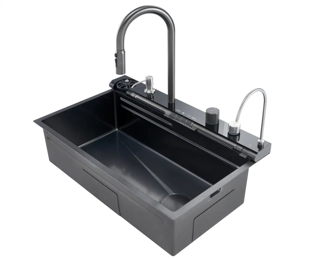 New Design Smart Multi-Functional 304 Stainless Steel Piano Key Waterfall Kitchen Sink with Automatic Cupwasher
