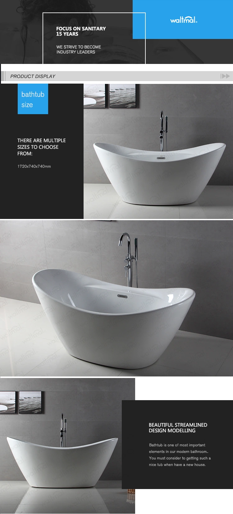 Hot Sale Pure Acrylic Bathtub Freestanding Soaking Bath Tub