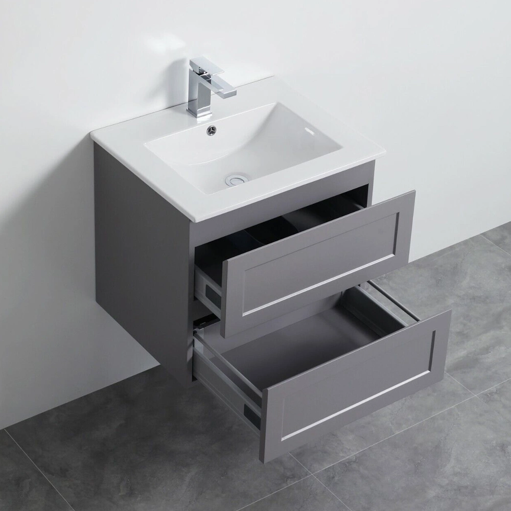 Matte Grey Wall Hung Shaker Drawer Waterproof PVC Bathroom Vanity 600mm