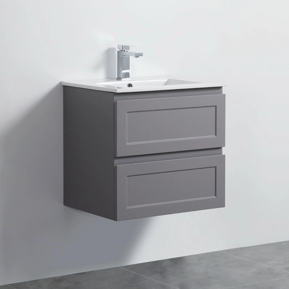 Matte Grey Wall Hung Shaker Drawer Waterproof PVC Bathroom Vanity 600mm