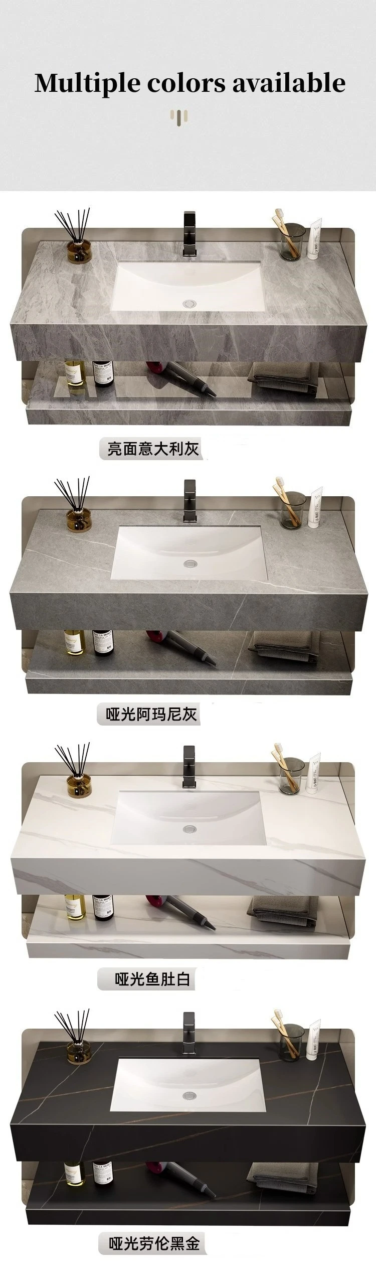 2024 Vanity Sintered Stone Sink Cabinet with Smart Mirror Wall Hung Marble Wash Basin Artificial Bathroom Combined Cabinet