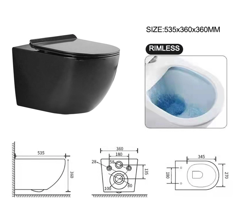 Modern Wall Mounted Black Ceramic Sanitary Ware Set with Concealed Tank, Buffer Cover Plate Included Ceramic Custom Color Wall Hung Toilet