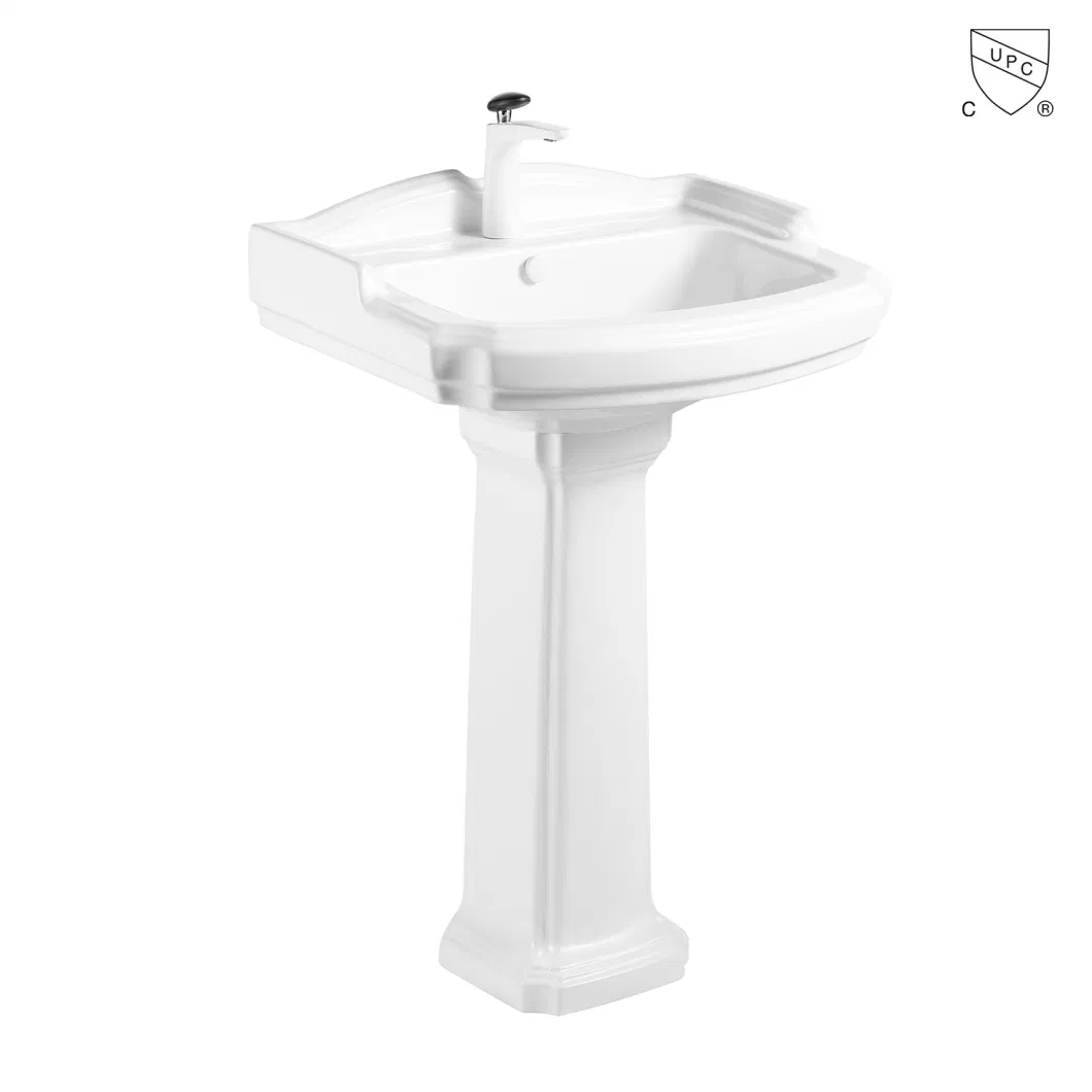 Hot Sale Traditional Design White Bathroom Vintage Ceramic Vitreous China Ceramic Free-Standing Handmade Pedestal Furniture