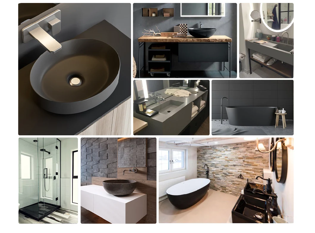Modern Luxury Dark Black Concrete Grey Matte Villa Hotel Project Stone Resin Acrylic Solid Surface Bathroom Freestanding Bathtub