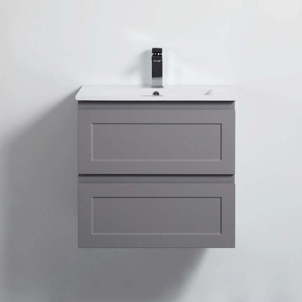 Matte Grey Wall Hung Shaker Drawer Waterproof PVC Bathroom Vanity 600mm