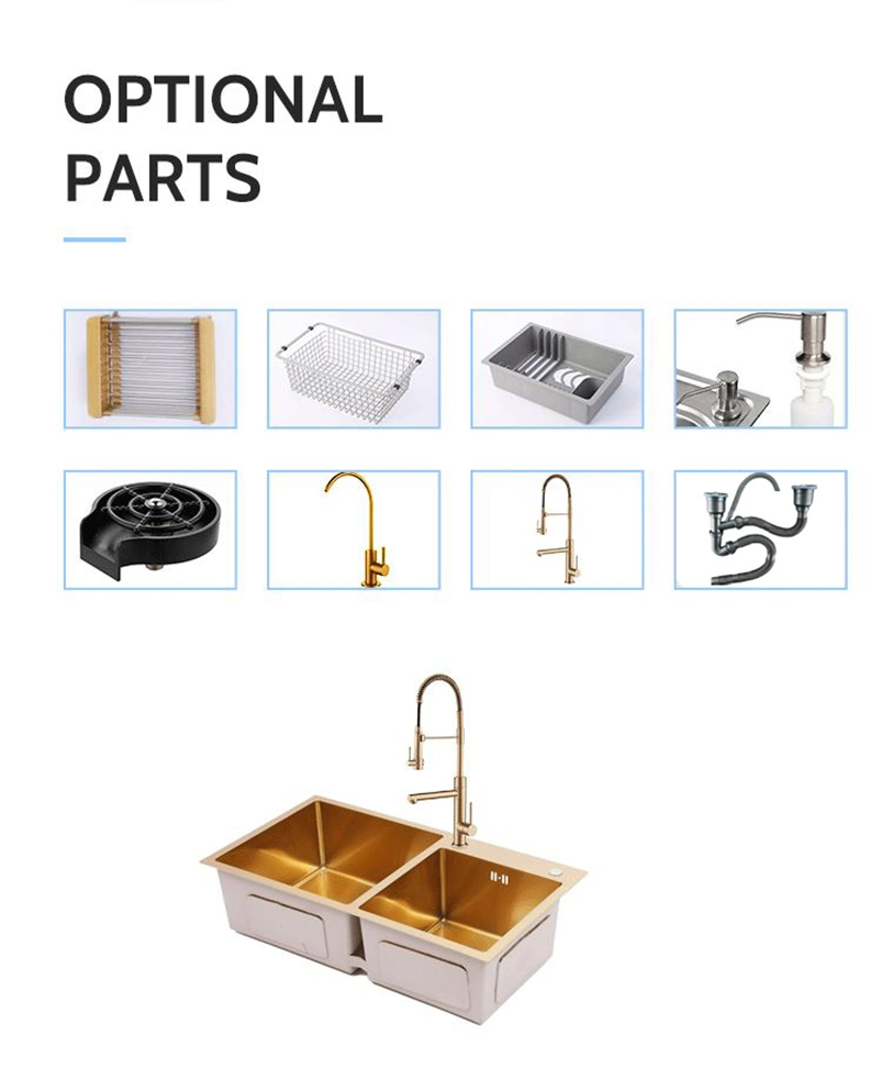 Gold 304 Stainless Steel Double Bowl Kitchen Sink: Workstation Modern Above Counter/Undermount Nano Surface Rectangular Kitchen Basin