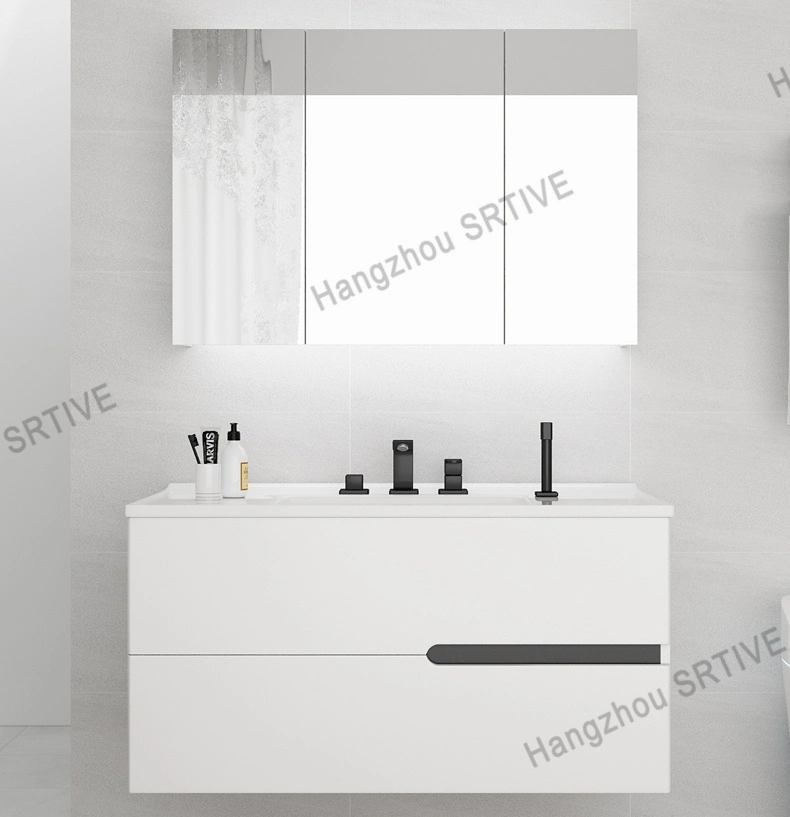2023 Hot Selling White PVC Painting Free Standing Bathroom Vanity Mirror Cabinet with LED Mirror