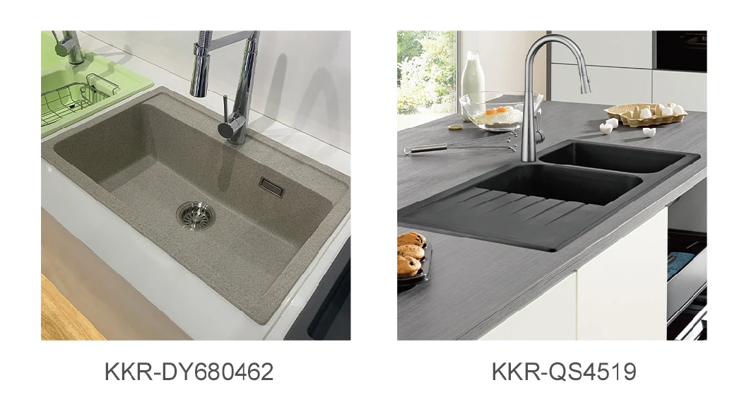 Kingkonree Square Resin Black Artificial Stone Bathroom and Undermount Sink Quartz Kitchen Sink