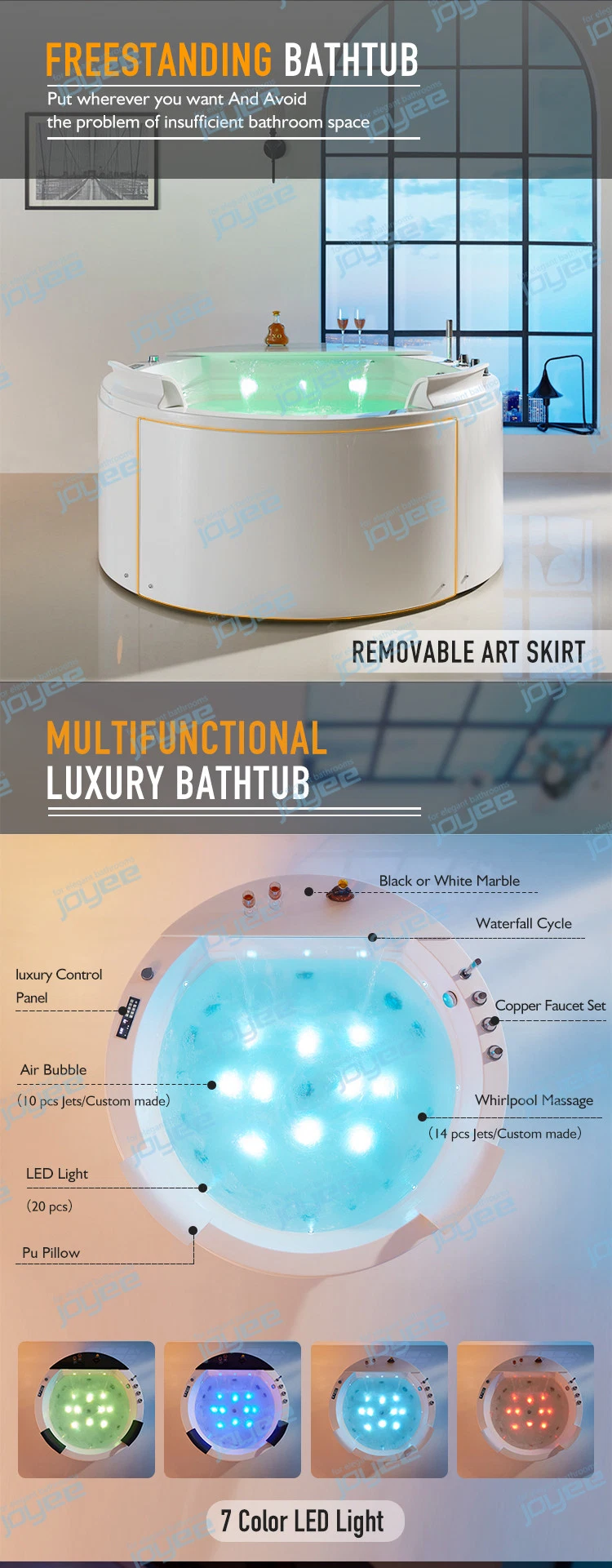 Joyee Jacuzzier Function Round Whirlpool SPA Freestanding Massage Bathtub Bath
