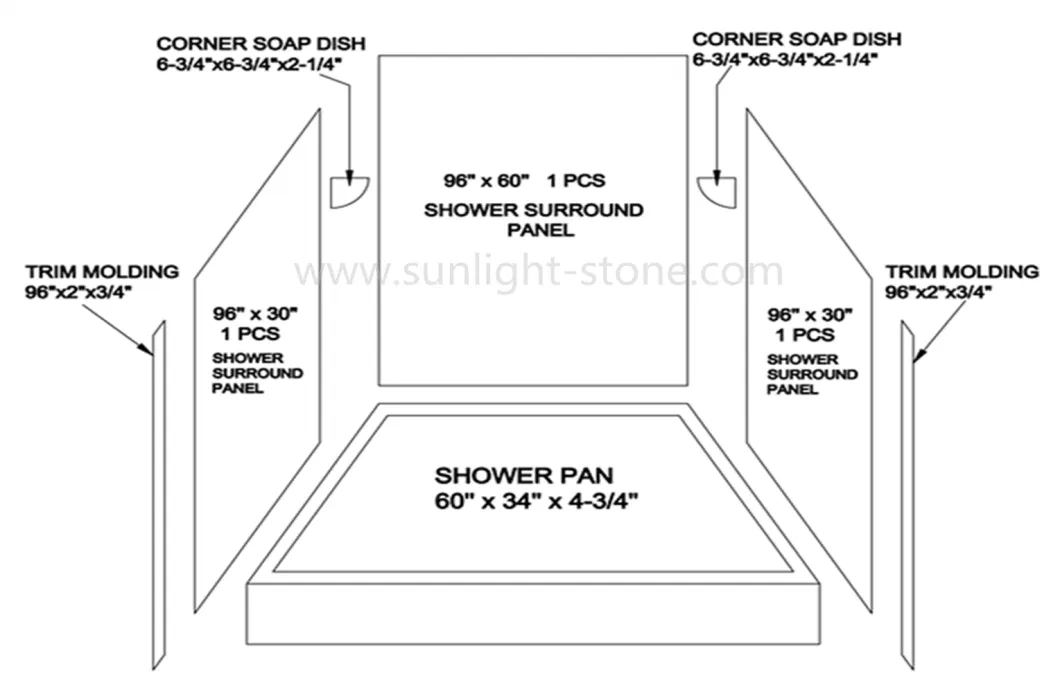 36 X60 Center Drain Cultured Marble Shower Pan Hotel Shower Base