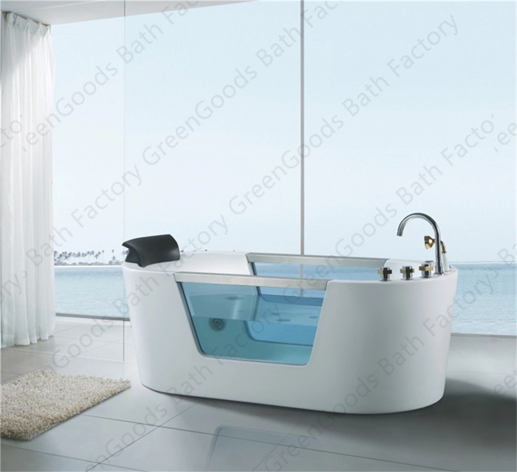 CE Foshan One Person Shower Soaker Free Standing Fiberglass Tub Jet Surf SPA Massage Whirlpool Bathtub with Silicone Pillow