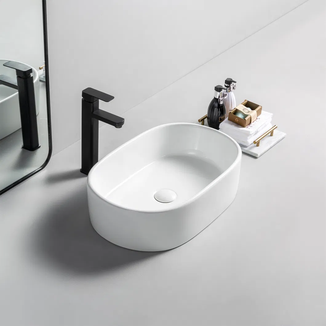 High Quality No Hole Ceramic Oval Bathroom Sink Lavabo Table Top Hand Wash Basin