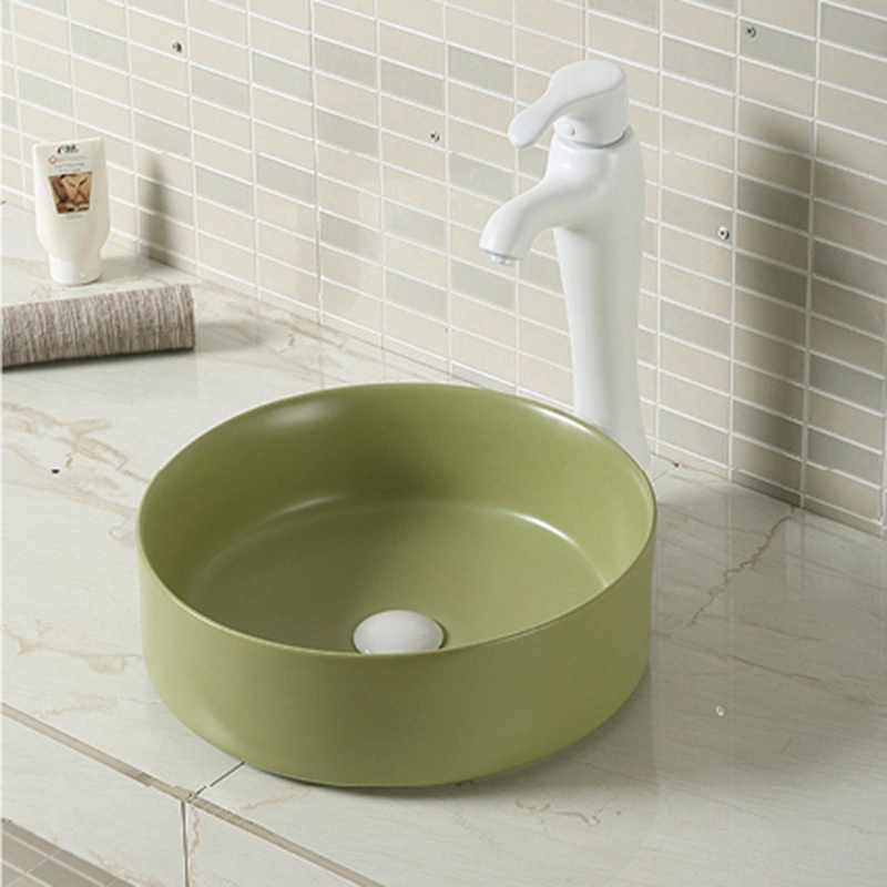 Countertop Ceramic Round Lavabo Sink Luxury Green Luxury Matt Color Solid Surface Small Round Bathroom Sink Lavabo Table Top Wash Art Wash Basin