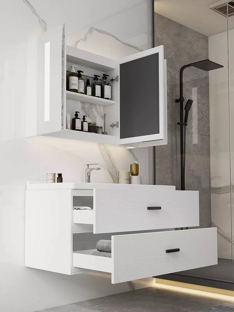 Wall Mounted White High Glossy PVC Ceramic Bathroom Vanity Basin