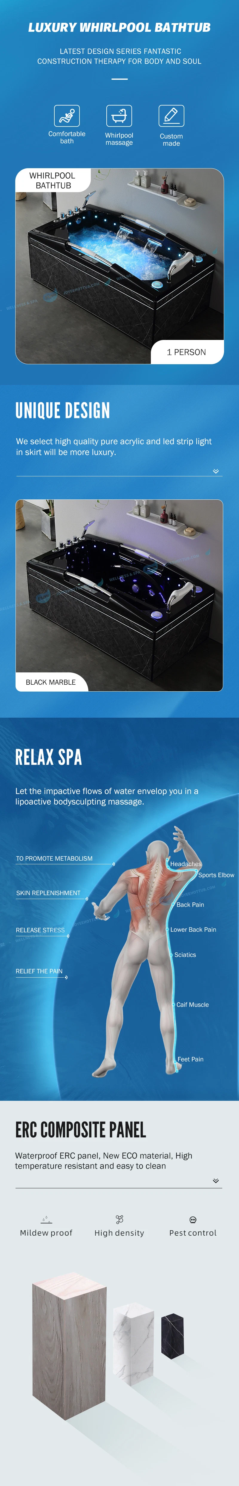Joyee Black Family Sexy Massage Bath Jets Whirlpool Bath Tub