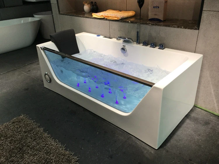 Woma Hot Sell Whirlpool Massage Bathtub with Blue Glass (Q408)