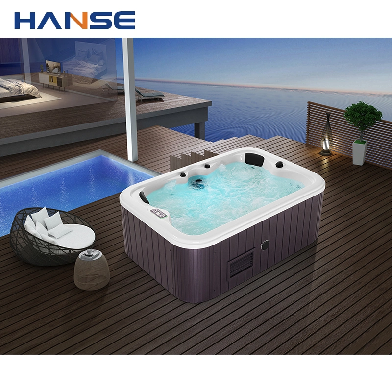 Hot Sale Hydro Massage Waterfall Outdoor SPA Whirlpool Square Hot Bathtub with Air Jet LED Lights